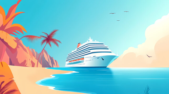 Embark on a cyber cruise to new horizons, where adventure and relaxation meet with copy space for impact. Escape - Beach. Illustration