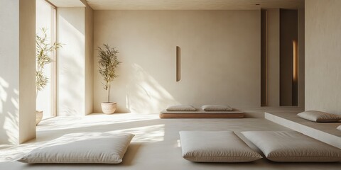 A modern minimalist interior design with natural light and plants