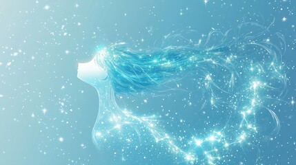 Fototapeta premium A silhouette of a woman surrounded by glowing starlike particles
