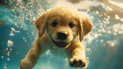 Golden Retriever Puppy Swimming Underwater