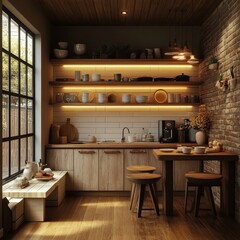 Cozy and well lit kitchen featuring rustic wooden accents and decor
