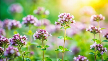 Obraz premium Spring Garden Ornamental Oregano Botanical Clip Art Tilt-Shift Pattern