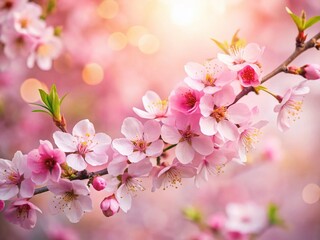 Springtime Cherry Blossom Tree Branch, Pink Flowers, Copy Space, Nature Background