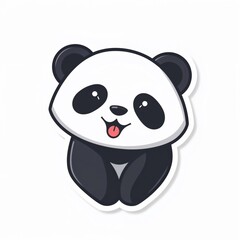 Fototapeta premium Smiling Panda Sticker: A charming panda sticker, with black and white fur, sticking out its tongue and smiling, evoking playfulness and joy.