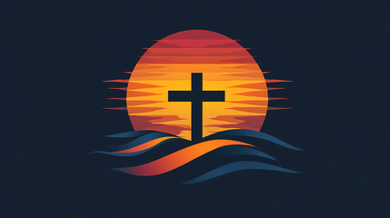 Obraz premium Methodist church cross and flame logo. Hope - Sunrise. Illustration