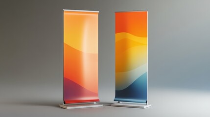 Colorful retractable banners in a studio setting
