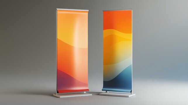 Colorful retractable banners in a studio setting