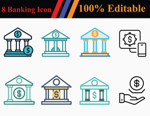 Fototapeta premium Banking Icon set minimal vector illustration. Simple outline banking application. Perfect Editable Stroke
