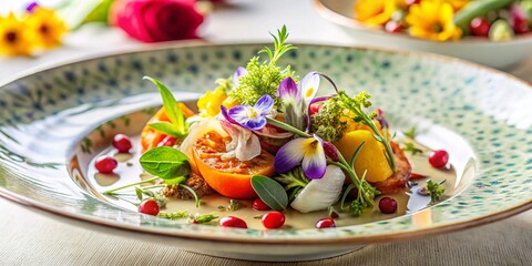 Stylish Floral Food Photography Outline Illustration - Elegant Culinary Design