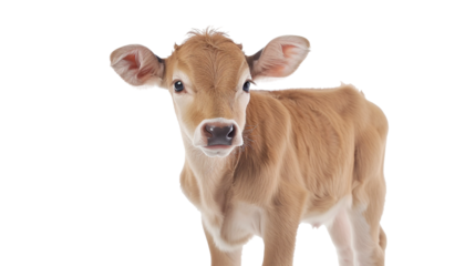 Jersey cattle small and fawn-colored with distinctive white markings isolated on transparent background