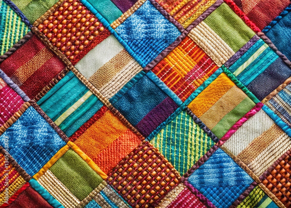 Poster stylish patchwork fabric with abstract crosshatch lines - texture background
