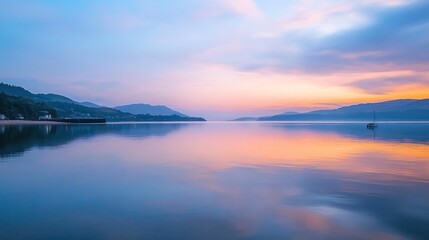 Fototapeta premium Serene Sunrise Reflections over Calm River Estuary