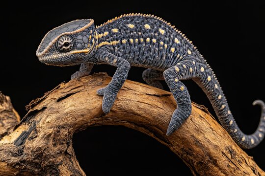 A Montane Side-Striped Chameleon (Chameleo ellioti) can be found in Kibale National Park, Uganda