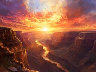 An impressive sunset that breathes the rocks of a deep cave