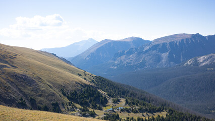 Rocky Mountain National Park Scenic Overlook with Rolling Hills and Mountain Peaks