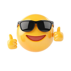 3D yellow happy emoji with sunglasses and thumbs up