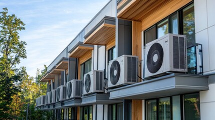 Obraz premium Modern apartment building with exterior air conditioners