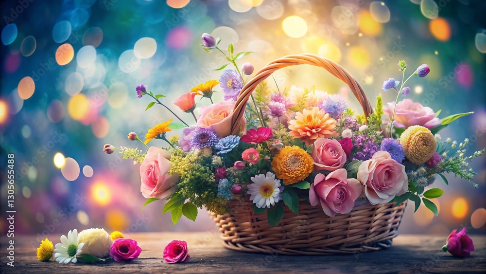 Poster surreal flower basket bokeh background pattern design - stock photo
