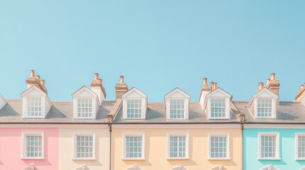 Fototapeta premium Pastel Row Houses Under Clear Sky