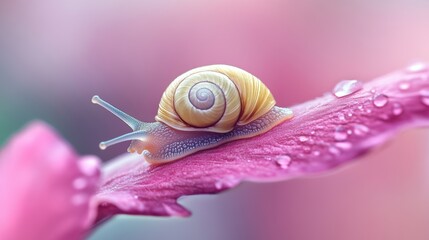 Closeup view of snail on grass in Spring