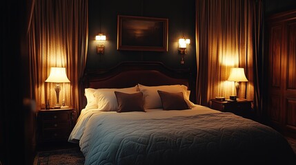 Luxurious Bedroom Interior With Warm Lighting And Elegant Decor