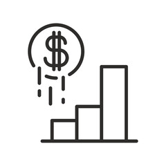 growth chart cash icon, money investment, thin line vector illustration, eps10