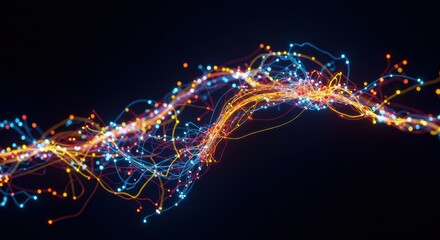 Colorful light trails on dark background: abstract digital technology concept