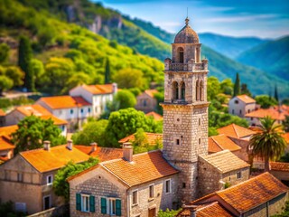 Obraz premium Tilt-Shift Photography: Medieval Stone Tower, Mali Ston, Croatia