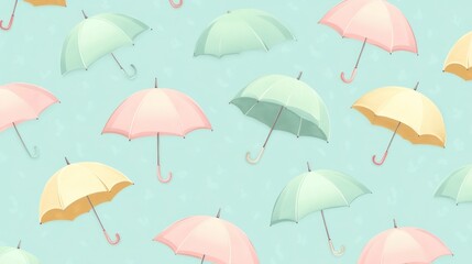 Fototapeta premium Pastel umbrellas floating in a light blue sky (2)