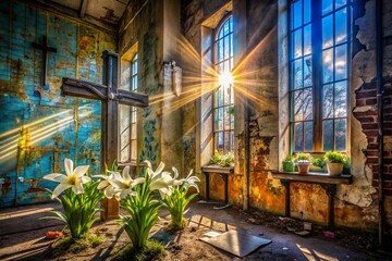 Fototapeta premium Urban Easter: Resurrection Radiance in Decaying Beauty