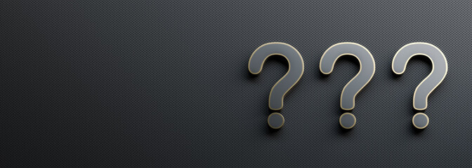 Black question mark on black background with empty copy space on left side, FAQ Concept. 3D Rendering