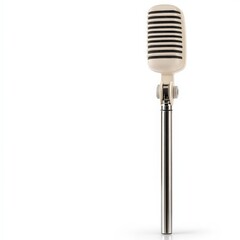 Fototapeta premium Vintage Microphone on Stand: Retro Design for Professional Audio Recording and Live Music Performances. White background with clipping path 