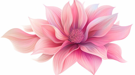 Obraz premium Elegant pink flower with detailed petals, white isolated background. Whimsy - Carnival. Illustration