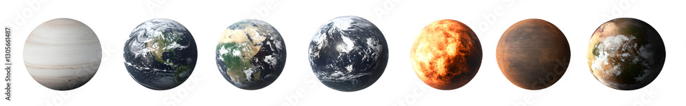 Poster set of planets isolated on transparent background - generative ai