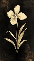 Delicate hand drawn flower with a strong stem and leaves
