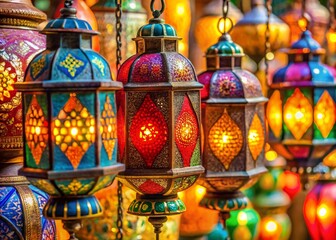 Fototapeta premium Vibrant Colorful Decorative Lanterns Set for Parties, Weddings, and Festivals - Macro Photography
