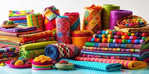 Fototapeta premium Vibrant Fabric Collection: Colorful Textiles for Crafting & Sewing Projects