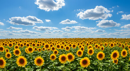 Fototapeta premium Serene Sunflower Field Under Bright Blue Sky