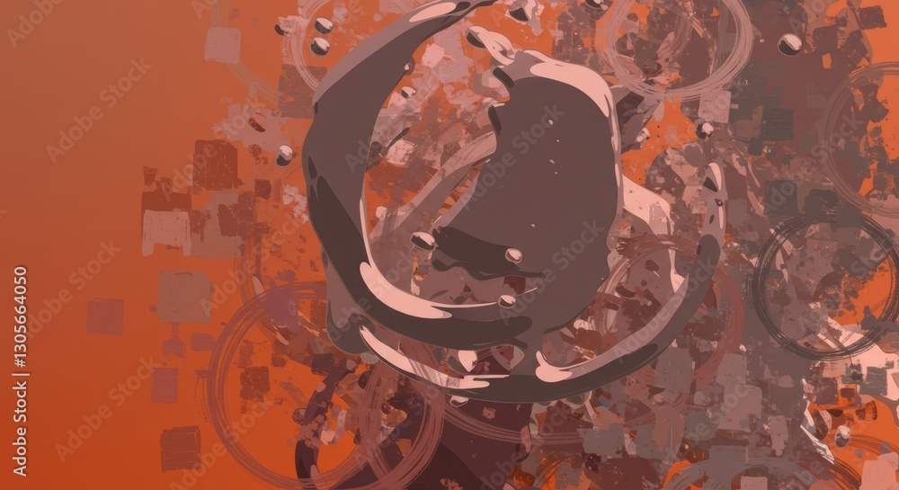 Poster abstract orange grunge background with dynamic fluid shapes and textured circles