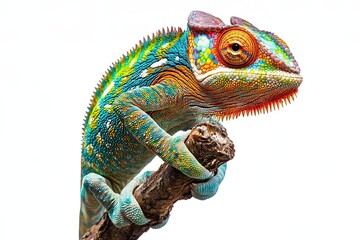 Obraz premium Image of veiled chameleon (Chamaeleo calyptratus) with white background
