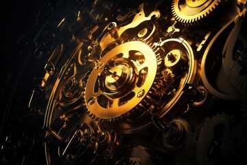 A detailed view of mechanical clockwork gears and complex components