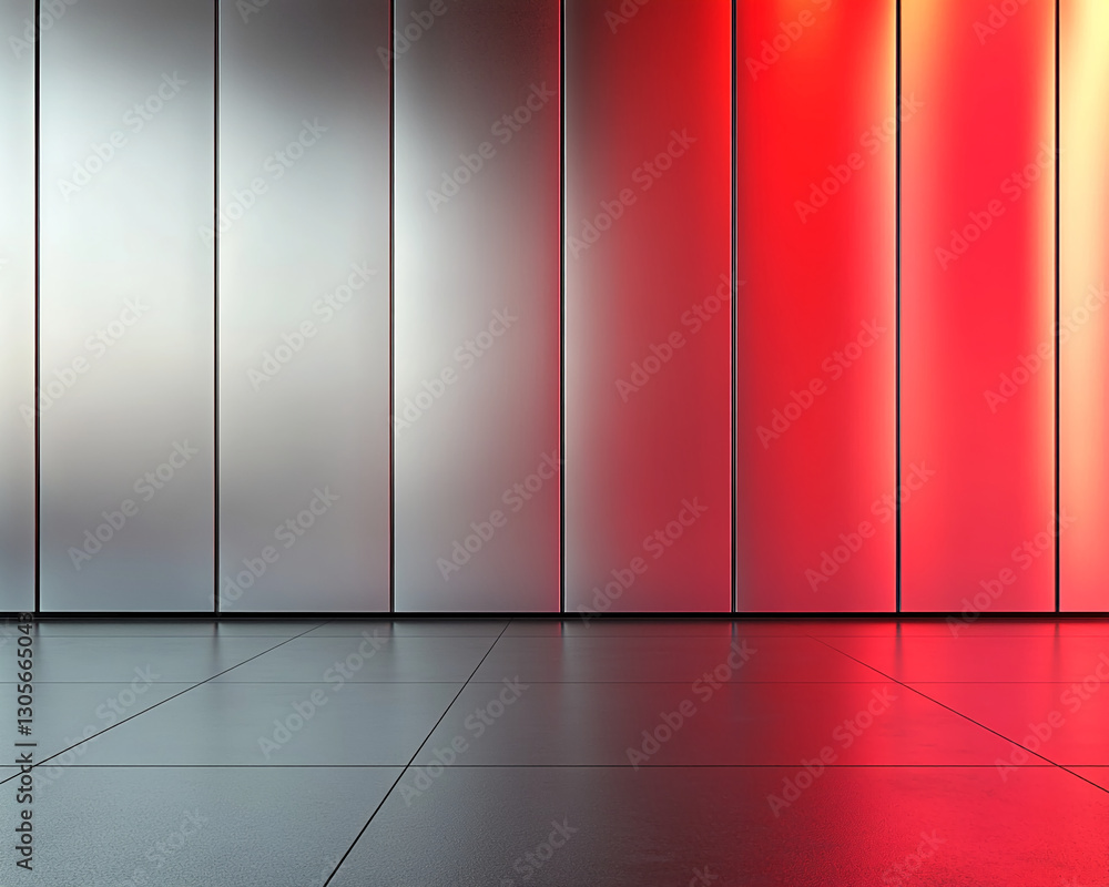 Poster sleek gray and red panels create a modern backdrop with a polished floor, showcasing a clean and min