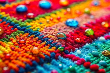 Obraz premium Vibrant Pixelated Rug: Macro Spray Paint Art Texture