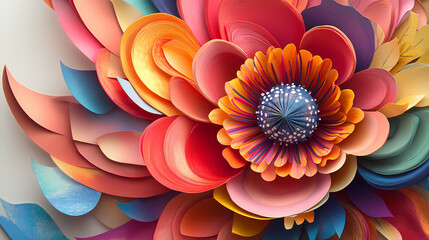 Colorful, intricate, and delicate, the paper flower exudes elegance and whimsy. Whimsy - Carnival. Illustration