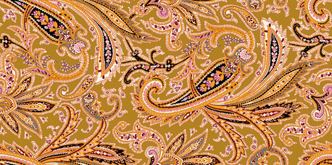 traditional indian floral paisley pattern design, fabric background