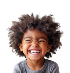Joyful child laughing indoor portrait. Isolated on transparent background, png.