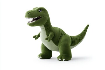 Fototapeta premium Close-up image of a green dinosaur plush against a white background