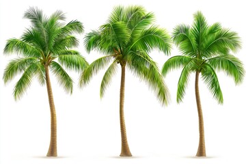 Obraz premium Three tropical palm tree species isolated on a white background, showcasing botanical diversity, exotic nature, and lush greenery, Generative AI