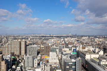 堺市からあべのハルカス・大阪梅田を望む風景