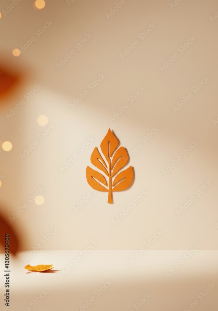Poster minimalistic autumn leaf design with soft bokeh lighting and warm tones